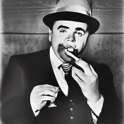 Prompt: ultra detailed al capone drinking booze, smoking cigar, black and white in the style of ansel adams