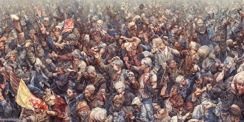 Prompt: i am happy to join with you today in what will go down in history as the greatest demonstration for freedom in the history of our nation. ultrafine detailed colored hyperrealistic illustration by kim jung gi, james jean, intricate linework, sharp focus, octopath traveler, final fantasy, unreal engine highly rendered, global illumination, radiant light, intricate environment
