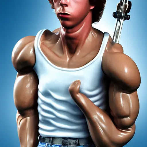 Prompt: napoleon dynamite with the body of arnold schwarzenegger, 8 k, ultra realistic, photorealistic, fine details