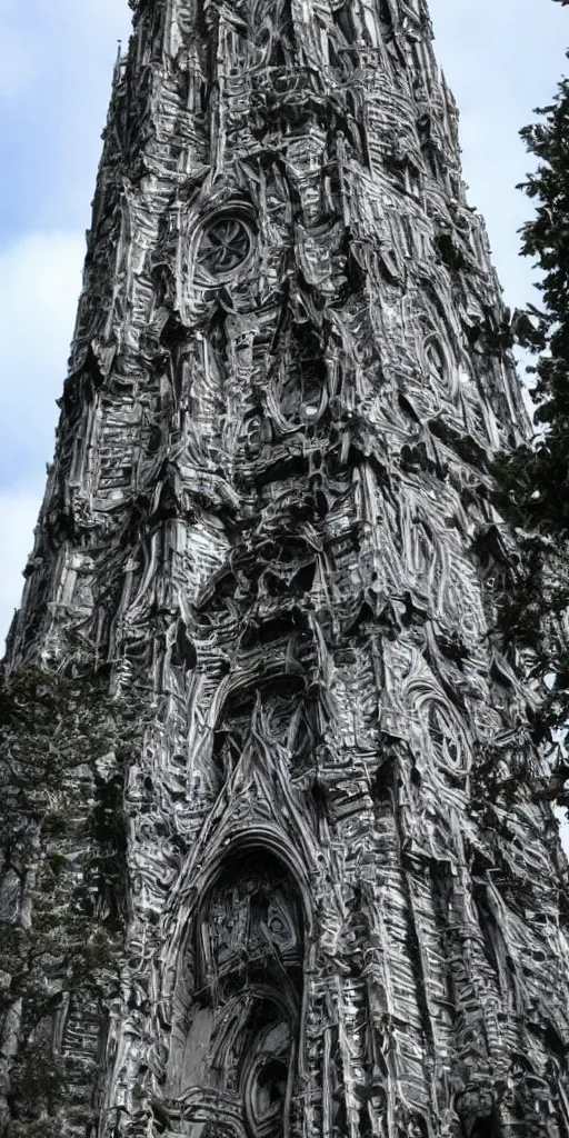 Prompt: elven architecture, tower made of silver, beautiful, tall