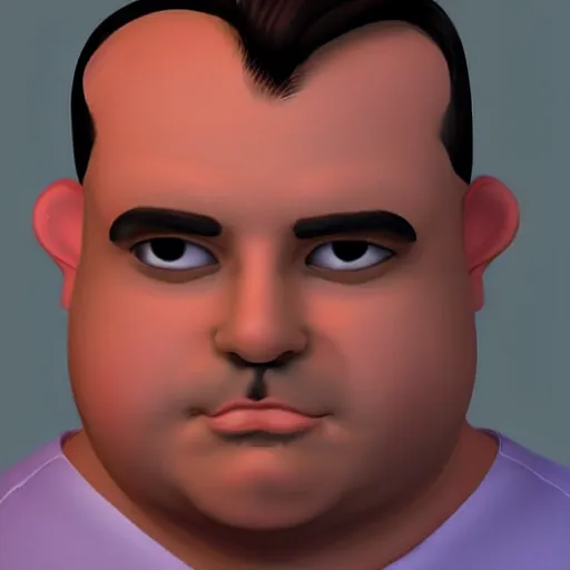 Prompt: A tubby looking male detective with shaven cheeks and prominent chocolate colored eyebrows. He has a tiny moustache. His head has been plucked clean of hairs, leaving the top of his head bald and shiny.