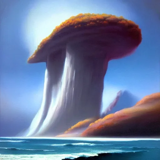 Image similar to a beautiful painting of a mysterious island on a Jupiter's moon by Boris Vallejo, trending on Artstation