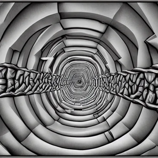 Image similar to a highly detailed and beautiful labyrinth in the style of MC Escher in 4K