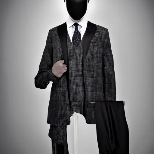 Prompt: a three piece suit inspired by edvard munch's the scream. a three piece suit in the style of the scream. studio lighting