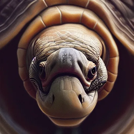 Prompt: amazingly beautiful portrait of a hyper realistic mitch mcconnell as a tortoise painted by greg rutkowski, artgerm, alphonse mucha, concept art, octane render, highly detailed, high quality, 8 k, soft lighting, path traced