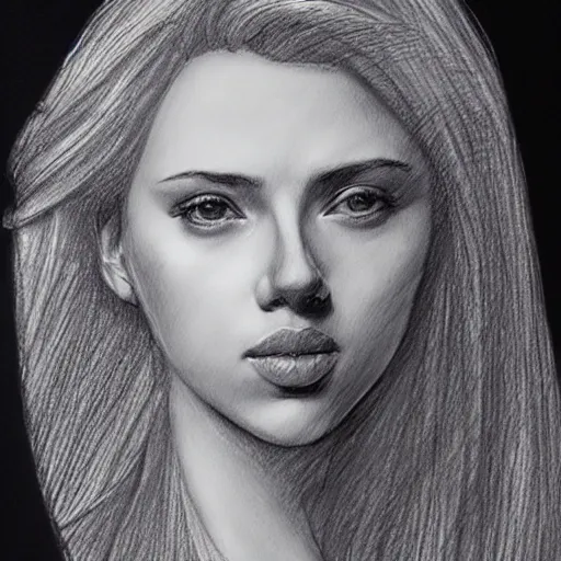 Image similar to a finished, detailed portrait sketch on parchment of a very young scarlett johansson, by leonardo davinci