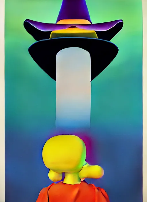 Image similar to witch with hat by shusei nagaoka, kaws, david rudnick, airbrush on canvas, pastell colours, cell shaded, 8 k,