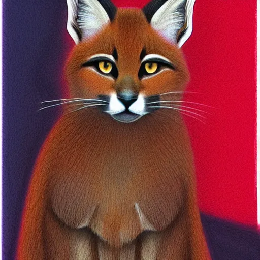 Image similar to cute caracal holding a red marker and pencil with paws, digital art by kuvshinov