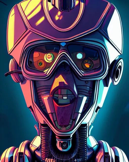 Image similar to crazy robot, character portrait, portrait, close up, concept art, intricate details, highly detailed, sci - fi poster, cyberpunk art, in the style of looney tunes