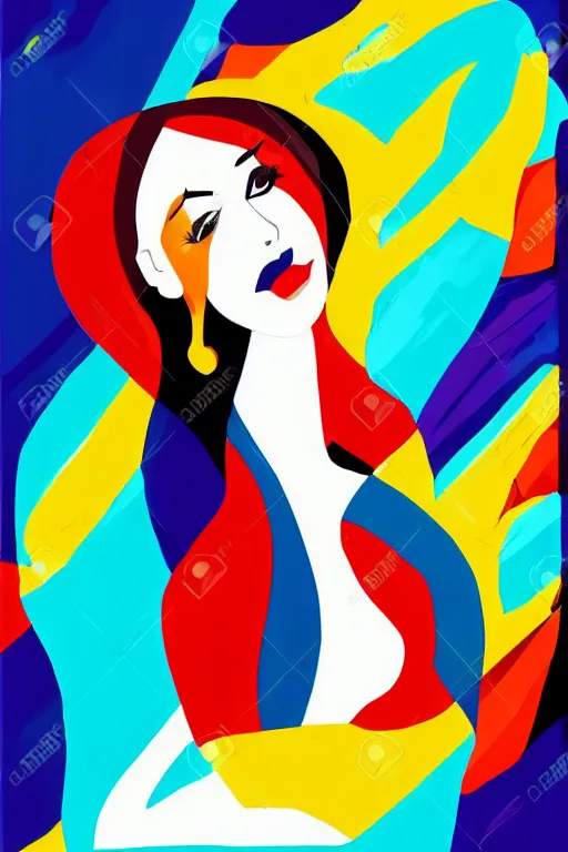 Image similar to vector style the abstract painting of an image of a lady artistic flat illustration art in the style of Bryen Frost