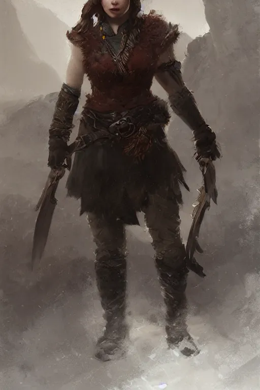 Prompt: the elder scrolls vi, charismatic rugged female nord warrior portrait, illustration, highly saturated colors, rim light, top light, perfectly shaded, soft painting, art by krenz cushart and wenjun lin