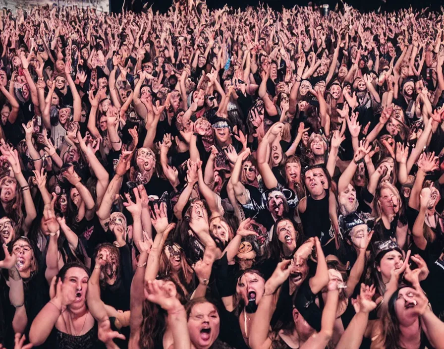 Image similar to photo of the audience having their face melted off by heavy metal music
