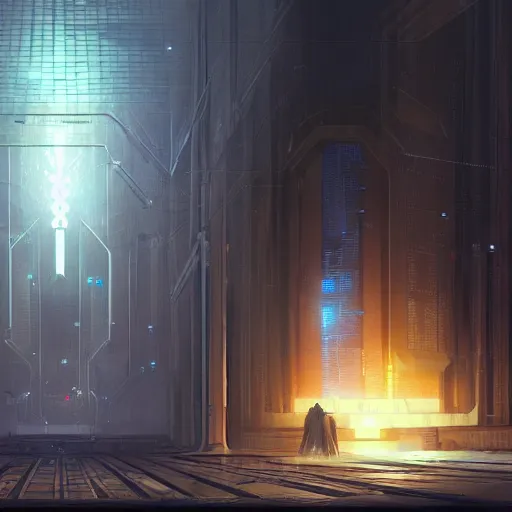 Prompt: an impenetrable vault, elegant digital illustration by greg rutkowski, cyberpunk, android netrunner