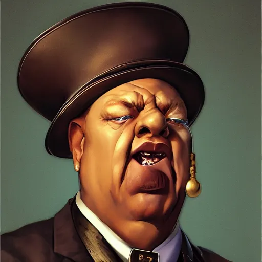 Image similar to photoreal portrait of a powerful black man as baron harkonnen, by norman rockwell and boris vallejo, artstation, concept character art