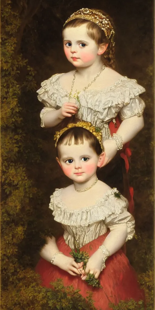 Image similar to portrait of a german toddler princess, circa 1 8 3 7, by carl joseph begas, highly detailed, beautiful, oil on canvas, 1 8 3 0 s style painting, romanticism