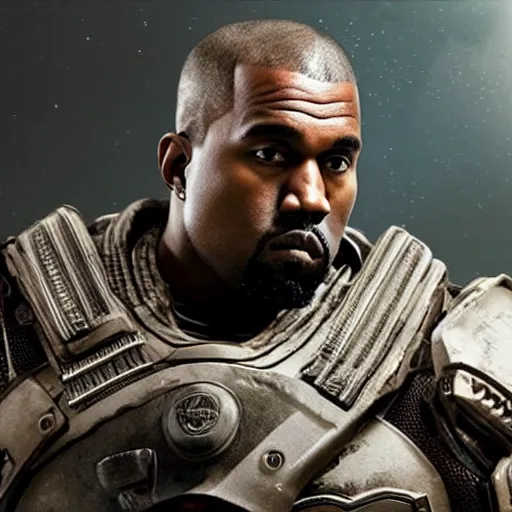 Prompt: kanye west as an centaur!!!! in gears of war, splash art, movie still, detailed face, photorealistic facial features, cinematic lighting, dramatic, octane render, long lens, shallow depth of field, bokeh, anamorphic lens flare, 8 k, hyper detailed, 3 5 mm film grain