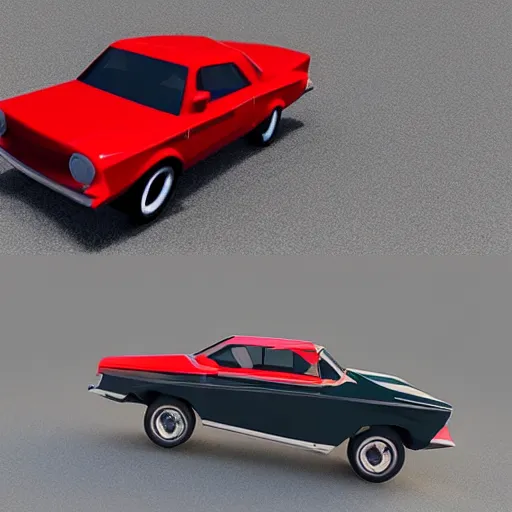 Prompt: a 3d low poly game object of a retro car from eastern Europe