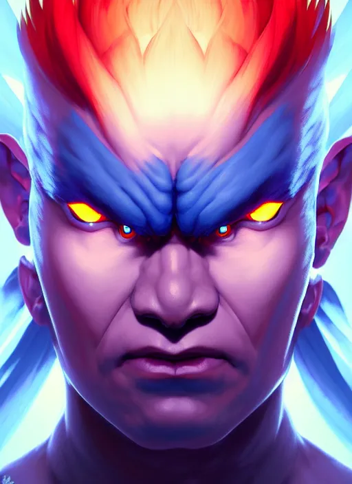 Image similar to symmetry!! portrait of blue akuma, street fighter, global illumination!! intricate, elegant, highly detailed, digital painting, artstation, concept art, smooth, sharp focus, illustration, art by artgerm and greg rutkowski and alphonse mucha