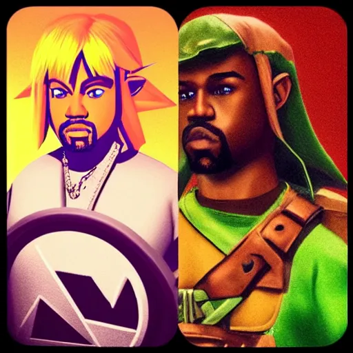 Prompt: “Kanye as Link in Ocarina of Time, nintendo 64, nintendo graphics”