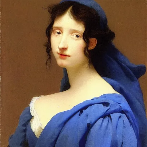 Prompt: a young woman’s face, her hair is white and she wears a flowing cobalt blue cloak, by ivan aivazovsky and pieter claesz and paul delaroche and alma tadema and august malmstrom and and willen claesz heda and aelbert cuyp and gerard ter borch, contrapposto, hyperrealistic, volumetric light, rendered in octane, c4d