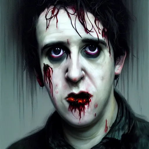 Image similar to young and innocent robert smith as a zombie looking cute and shy, 7 days to die zombie, fine art, award winning, intricate, elegant, sharp focus, cinematic lighting, highly detailed, digital painting, 8 k concept art, art by z. w. gu, art by brom, art by michael hussar, masterpiece, 8 k