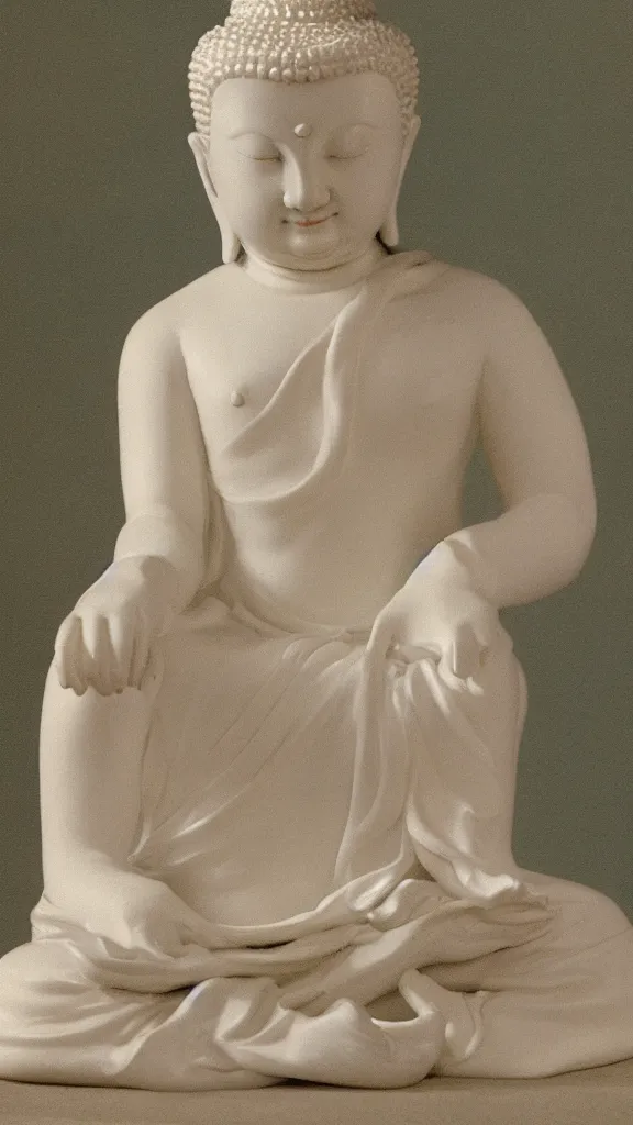 Image similar to porcelain budda statue having rabbit ears painted by john singer sargent