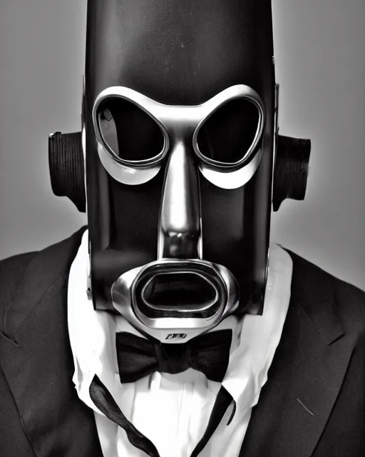 Image similar to Eddie Mendoza portraits of a anthropomorphic-robot cyber-face techno mask in black tie suit retro photo by Louis Daguerre