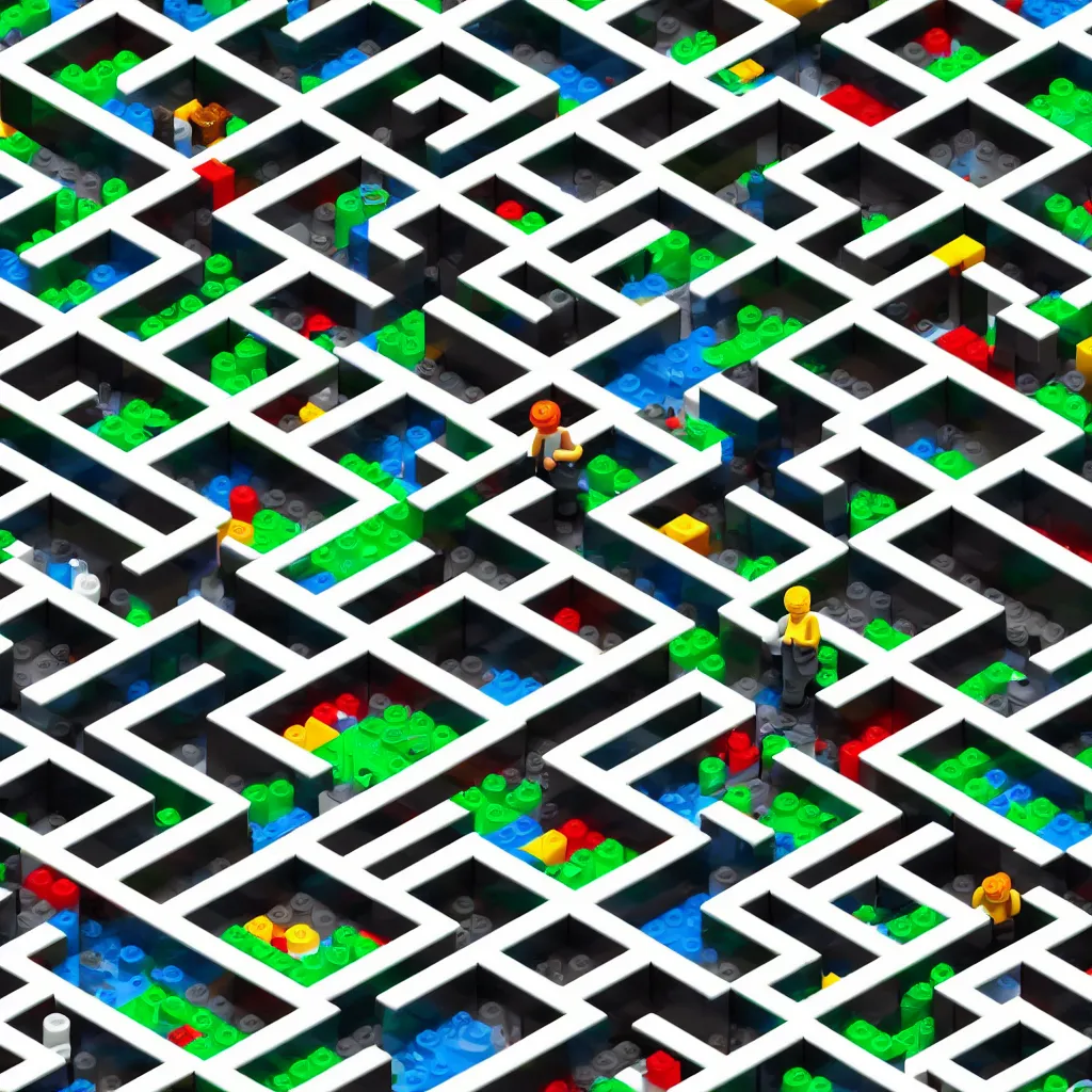 Image similar to wimmelbilder maze made of lego, isometric, octane render, unreal engine