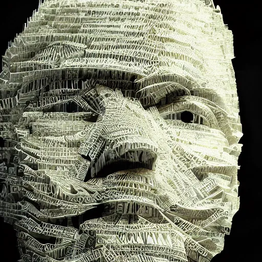 Prompt: a photograph of a man made entirely of paper