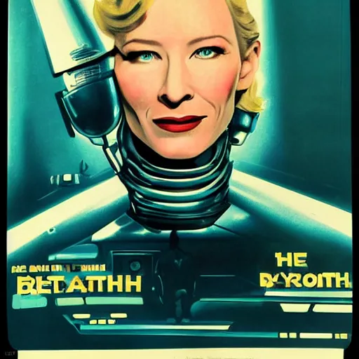 Image similar to retro scifi poster of cate blanchett