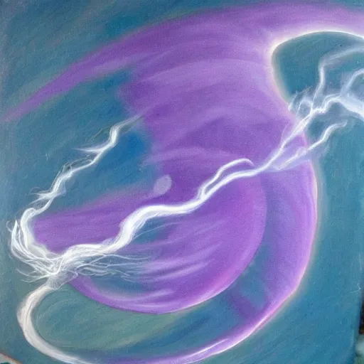 Image similar to a painting of a purple tornado in the style of leonardo da vinci