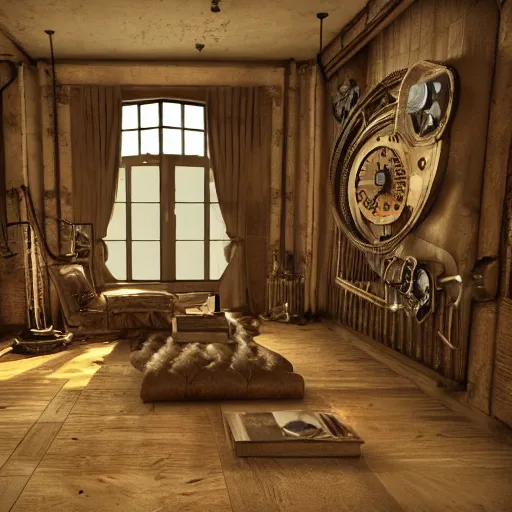 Prompt: steampunk room from year 2 4 5 5 octane render