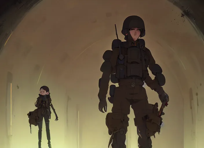 Prompt: mole wearing military gear, underground tunnel, details, fantasy, epic, dirt, landscape illustration concept art anime key visual trending pixiv fanbox by wlop and greg rutkowski and makoto shinkai and studio ghibli and kyoto animation symmetrical facial features