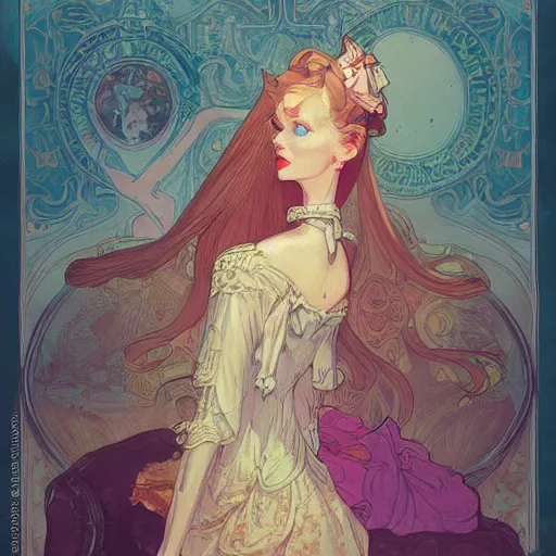 Image similar to portrait of a victorian era duc, princess girl, stylized illustration by peter mohrbacher, moebius, mucha, victo ngai, colorful comics style