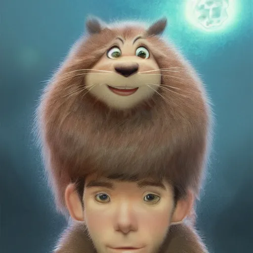 Image similar to cutie fluffy creature ben stiller, digital art, 3 d, octave render, masterpiece, mega detailed, pixar, disney, vivid illustration, cartoon, fantasy, by george stubbs, artgerm, in the style of ghibli kazuo oga, pastel fur