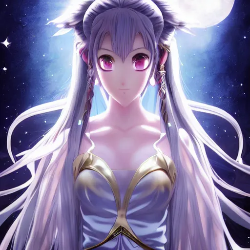 Image similar to portrait of artemis the goddess of the moon, anime fantasy illustration by tomoyuki yamasaki, kyoto studio, madhouse, ufotable, square enix, cinematic lighting, trending on artstation