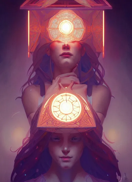 Image similar to symmetry!! mysterious cube floating, glowing lights!! intricate elegant, highly detailed, digital painting, artstation, concept art, smooth, sharp focus, illustration, art by artgerm and greg rutkowski and alphonse mucha