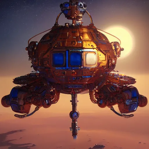 Prompt: dream bot mothership in outer space, golden hour, intricate details, sharp focus, digital art, hyper realistic, 4 k, unreal engine, highly detailed, hd, dramatic lighting by brom, trending on artstation