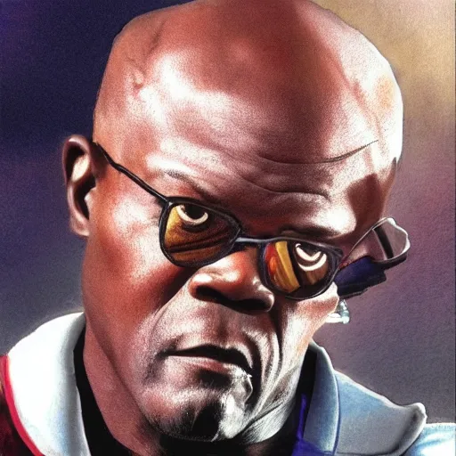 Image similar to samuel l. jackson as mace window, photorealistic,