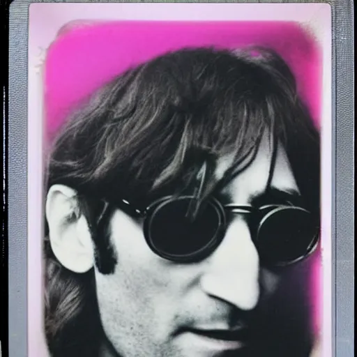 Prompt: john lennon in pink paradise, polaroid photo, perfect photo, photo pinterest, polaroid photo, perfect photo, photo pinterest