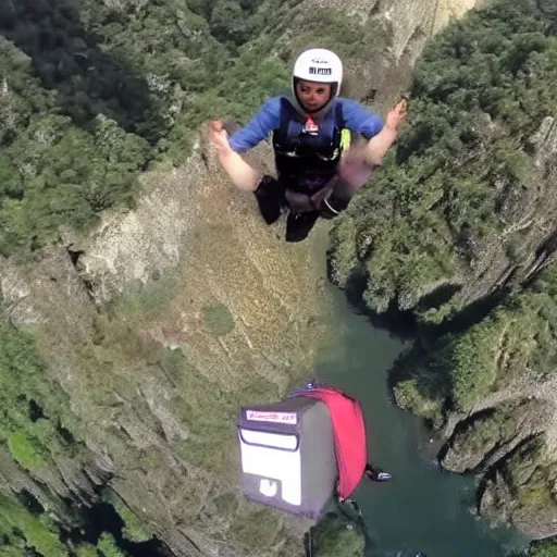 Image similar to GoPro video of Mr Bean base jumping