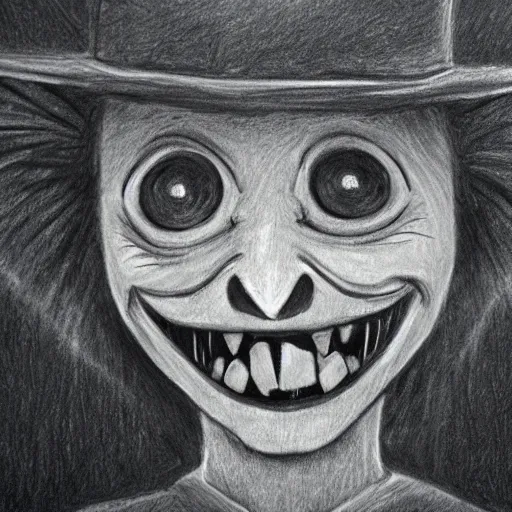 Image similar to horrifying charcoal drawing of the babadook