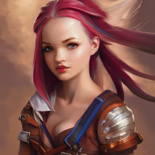 Prompt: alisa gray and dove cameron combined as kidd from chrono cross, fantasy, portrait, highly detailed, waist up, low camera angle, digital painting, trending on artstation, concept art, sharp focus, illustration, art by artgerm and greg rutkowski and magali villeneuve