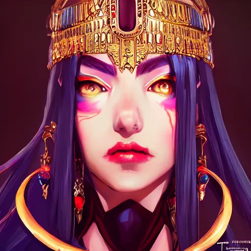 Prompt: a portrait of a smirking necromancer queen cleopatra, by tite kubo and guweiz, dramatic lighting, manga cover, highly detailed, incredible quality, trending on artstation