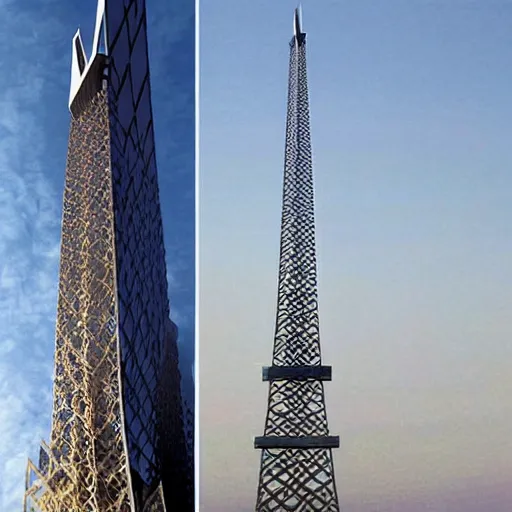 Image similar to alternative eiffel tower structure made by zaha hadid