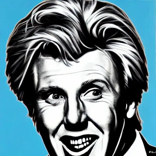 Image similar to pop art gary busey illustration by andy warhol