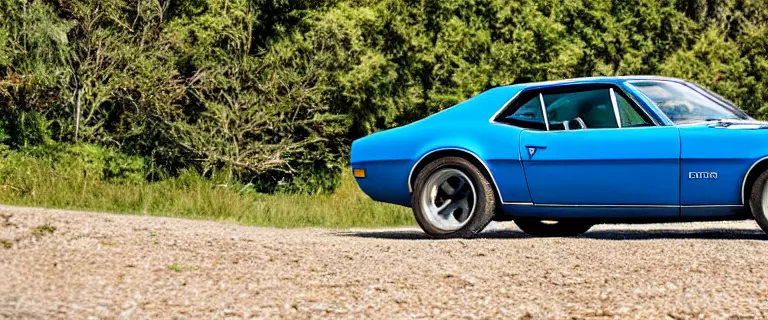 Image similar to denim blue audi camaro b 1 ( 1 9 6 9 ), establishing shot