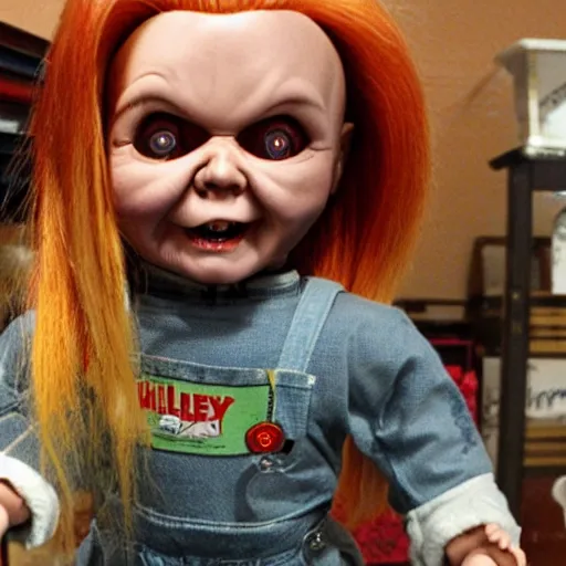 Image similar to Chucky the killer dollfor sake in creepy thrift store