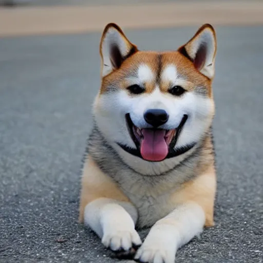 Prompt: a crossing between a shiba inu and a husky