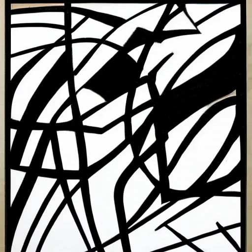 Prompt: black and white abstract painting with shapes and lines by leopoldo mendez